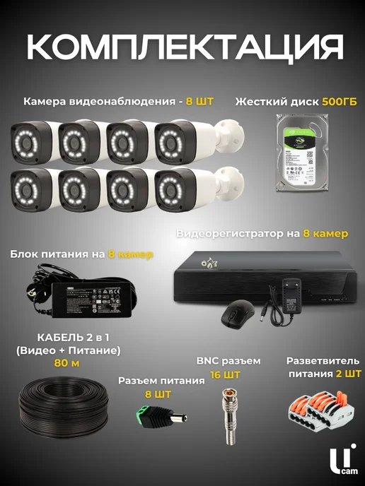Ucam Система видеонаблюдения 8 камер FullHd с жестким диском, белый, фото 2