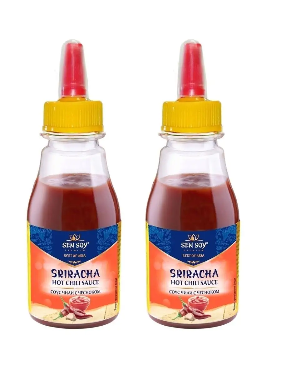 Соус Чили SRIRACHA Шрирача с чесноком Сенсой 2 шт по 150 гр sen soy  68709966 купить за 337 ₽ в интернет-магазине Wildberries