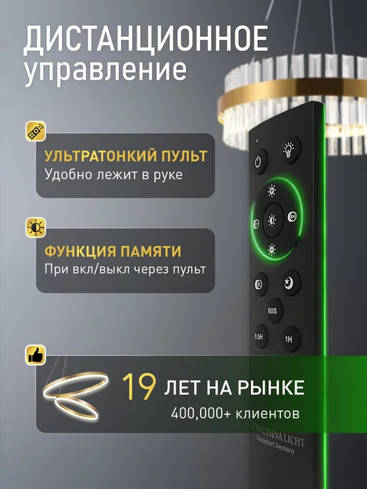 NATALI KOVALTSEVA Светодиодный нимб люстра. Управление с смартфона, пульта, желтый, фото 7