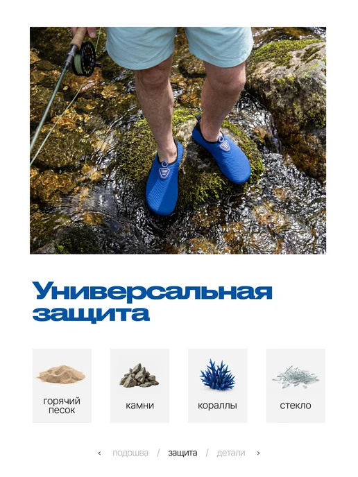 Аквасоки Коралловые тапочки для моря Аквашуз, синий, фото 3