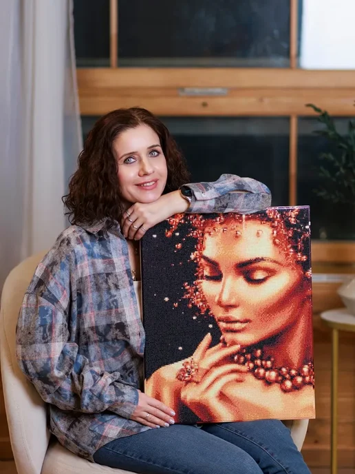 CVL Алмазная мозаика 40x50 "Золотая африканка" — на подрамнике, 40x50, фото 3