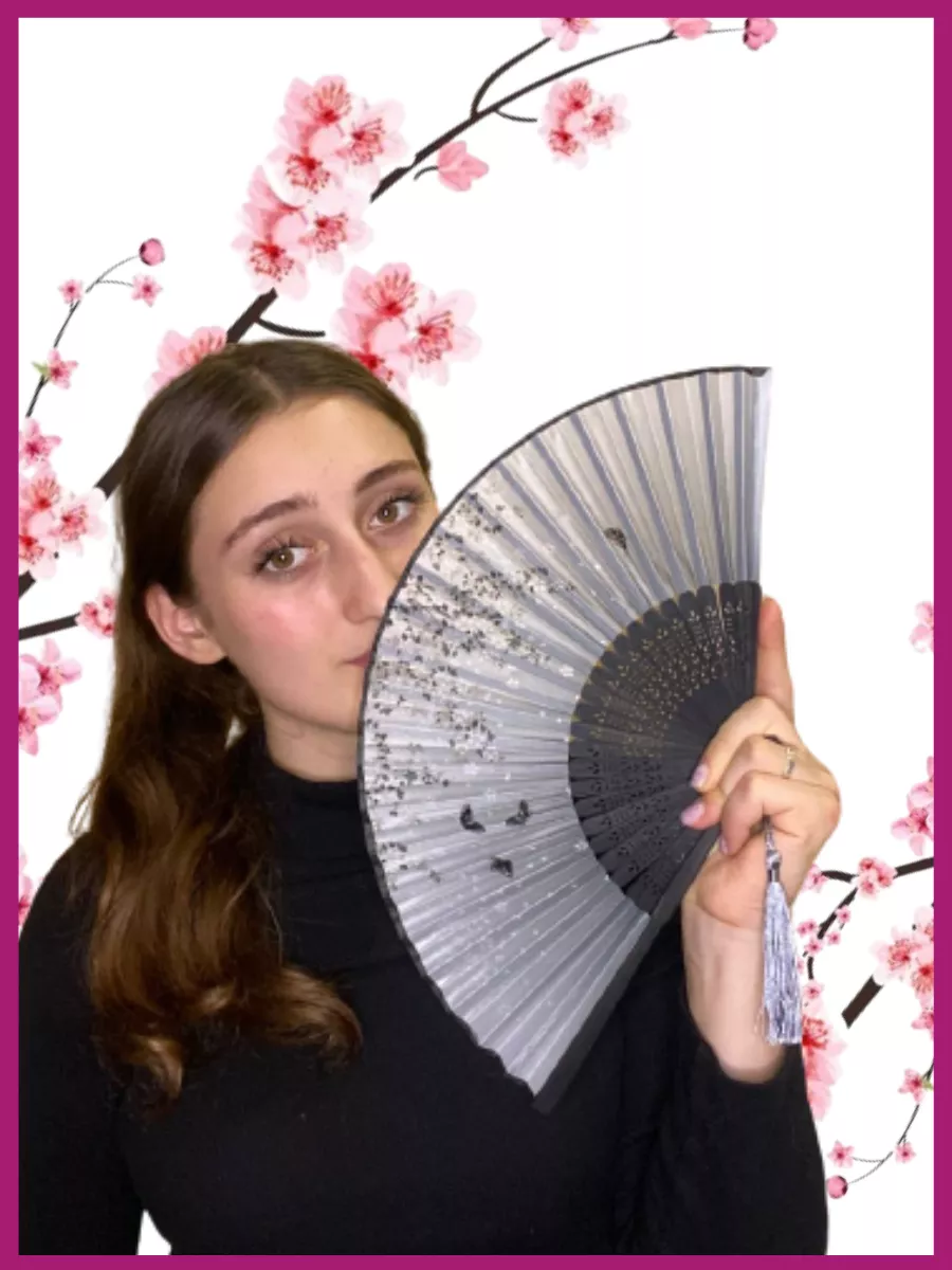 Японский веер бесшовные модели с сакуры, вишни - изображение в векторном формате