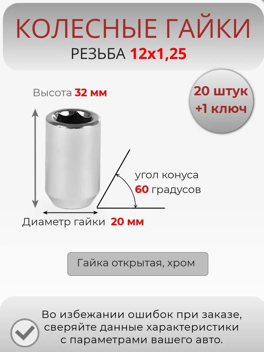 Гайки колесные 12х1,25 Крепеж Колес 68930622 купить за 1 470 ₽ в  интернет-магазине Wildberries