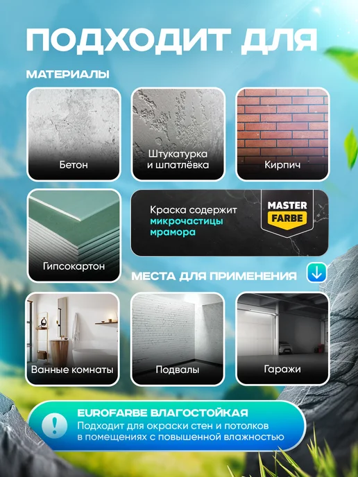 MASTERFARBE Краска для стен и потолков влагостойкая акриловая 14 кг, 14 кг, фото 3