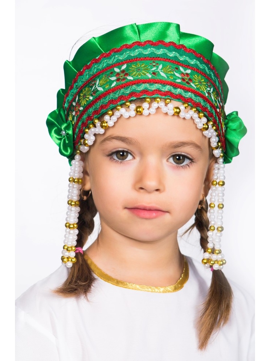 Народная повязка на голову. Русско народные зеленые кокошники. Головной убор длядевочуи. Русский головной убор для девочки.