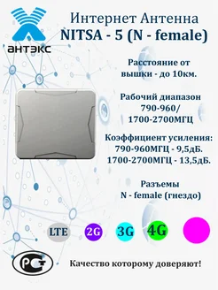 Интернет антенна Nitsa-5, разъём N-female Антэкс 69192560 купить за 2 603 ₽ в интернет-магазине Wildberries