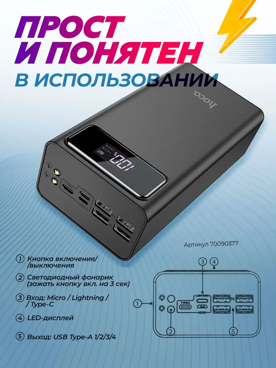 Зарядное устройство. Power Bank 50000 mAh. Повербанк Hoco 70090377 купить в  интернет-магазине Wildberries