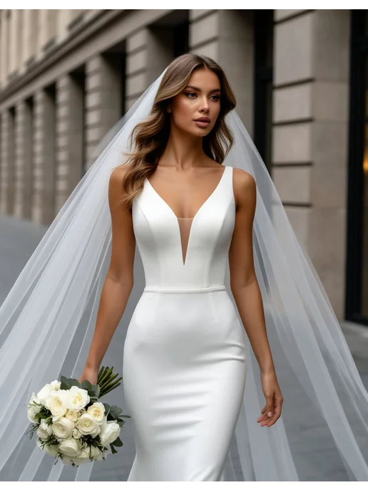 Magic Bride Фата свадебная длинная молочная, белый, фото 3