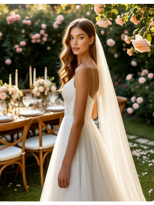 Magic Bride Фата свадебная длинная молочная, белый, фото 5