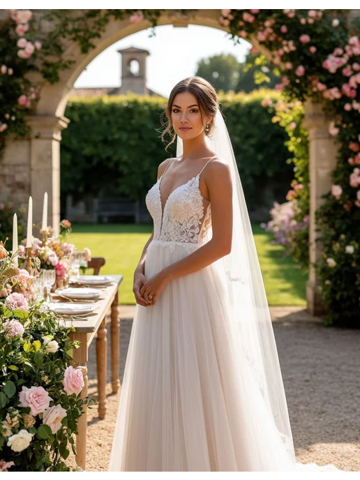 Magic Bride Фата свадебная длинная молочная, белый, фото 6
