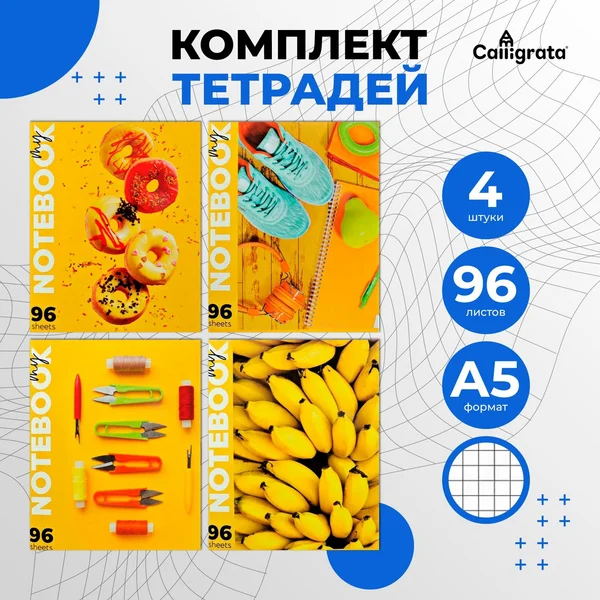 Комплект тетрадей из 4 штук, 96 листов, Солнечное настроение