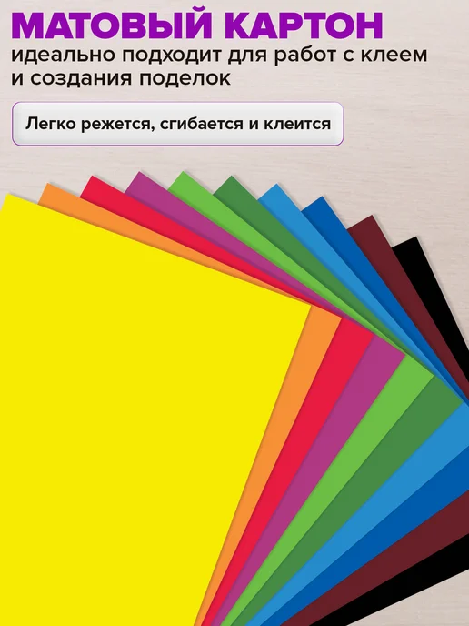 Brauberg Цветной картон для школы набор А4 матовый 80 л 10 цв, 80 л, фото 2