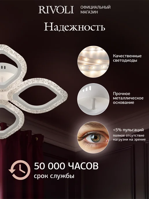Rivoli Люстра потолочная светодиодная с пультом 56Вт 14м2, 56 Вт, фото 5