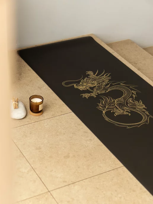 Yogamatic Коврик для йоги нескользящий каучуковый спортивный с чехлом, черный, фото 2