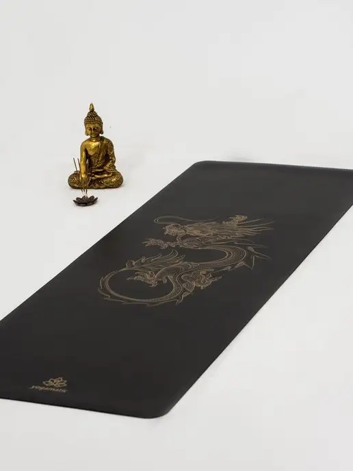 Yogamatic Коврик для йоги нескользящий каучуковый спортивный с чехлом, черный, фото 8