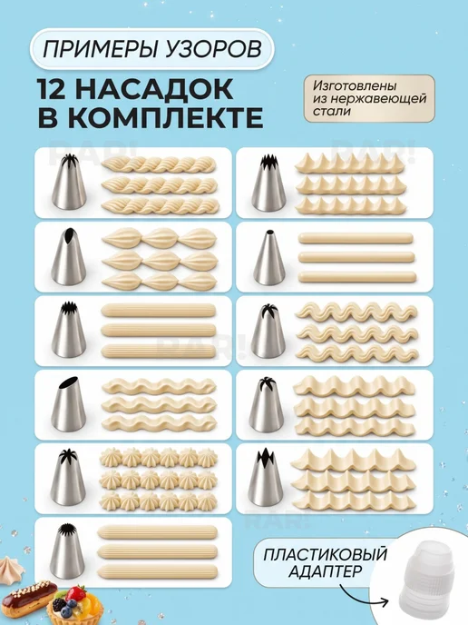 RAR! Кондитерский мешок с насадками многоразовый, голубой, фото 5