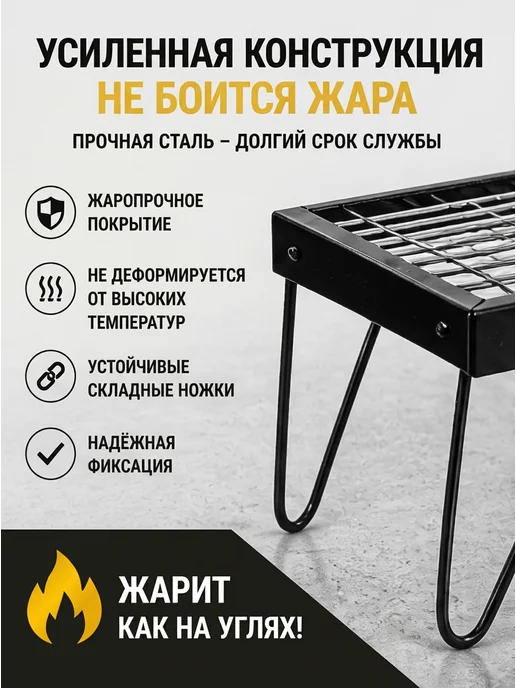 Домашний Сундук Гриль складной для пикника, мангал переносной с ножками, вариант, фото 4