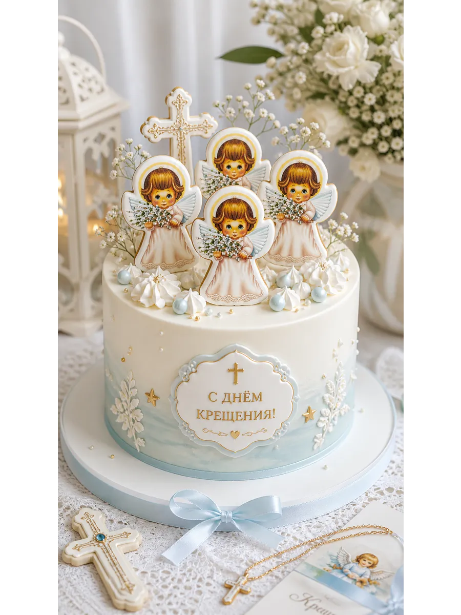 Имбирные пряники Ангелы, топперы на крещение ребенка
