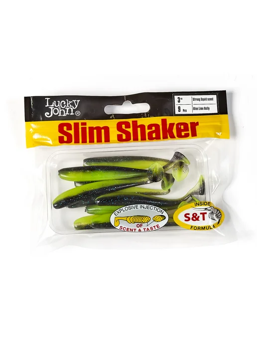 Lucky John Виброхвосты съедобные искусственные SLIM SHAKER 7.6см T53, зеленый, фото 5