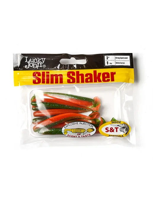 Lucky John Виброхвосты съедобные искусственные SLIM SHAKER 7.6см T56, зеленый, фото 7