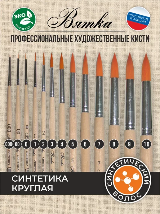 Вятка Кисти для рисования художественные синтетика №8 круглая, вариант, фото 4