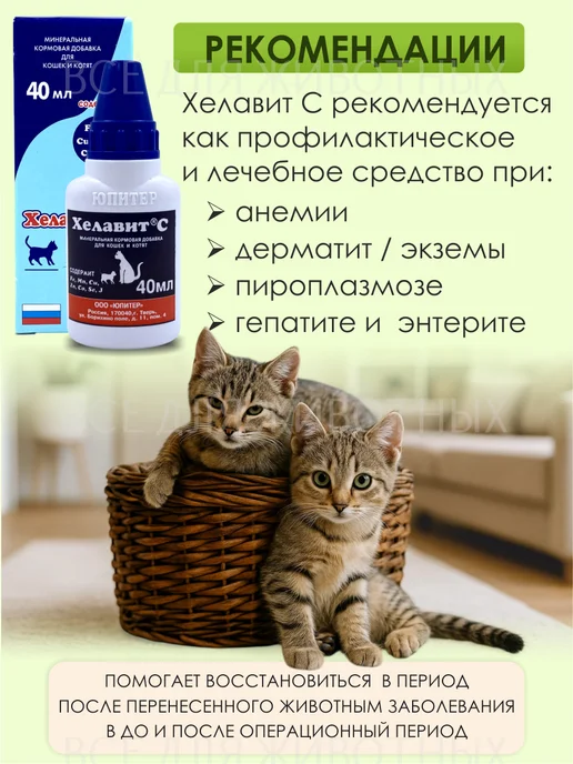 Хелавит С Витамины для кошек для улучшения шерсти Микроэлементы Хелави…, 40 мл, фото 4