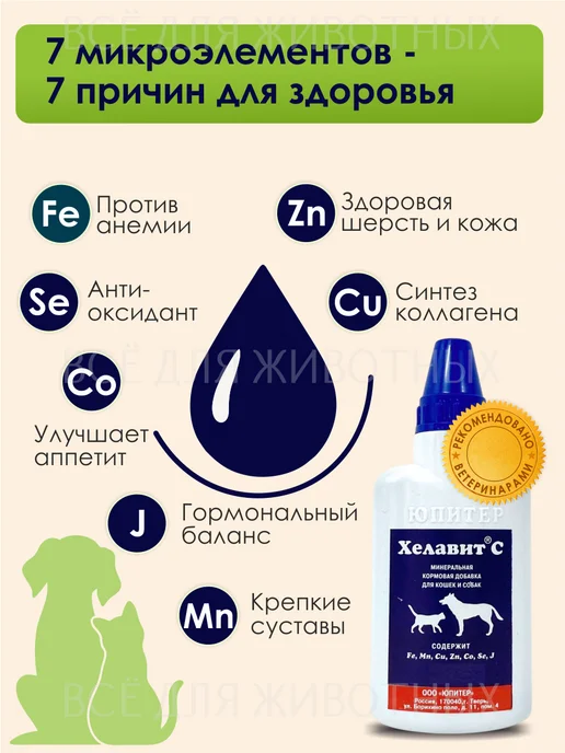 Хелавит С Капли для кошек и собак Микроэлементы от выпадения шерсти. Х…, 70 мл, фото 4