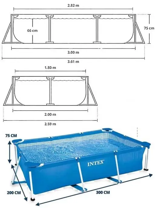 Intex Бассейн каркасный прямоугольный Интекс 300х200х75, 3384 л, 200x75, 3384 л, фото 6