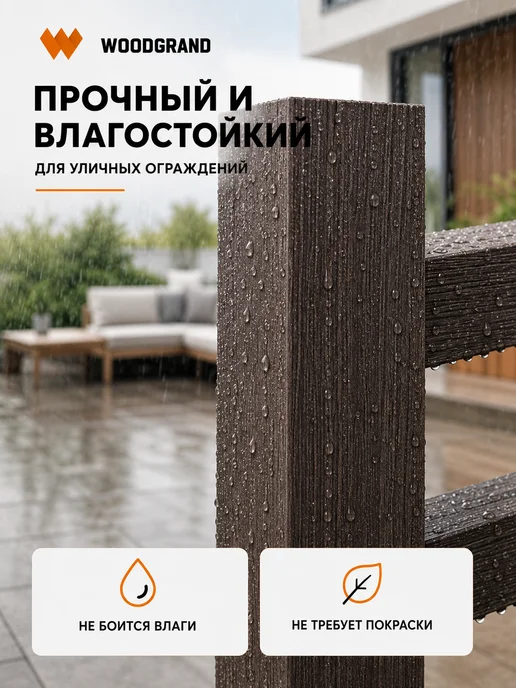 WOODGRAND Столб для ограждения из МПК, Венге, 1 метр - 1 шт, 1 м, 1 шт, фото 6