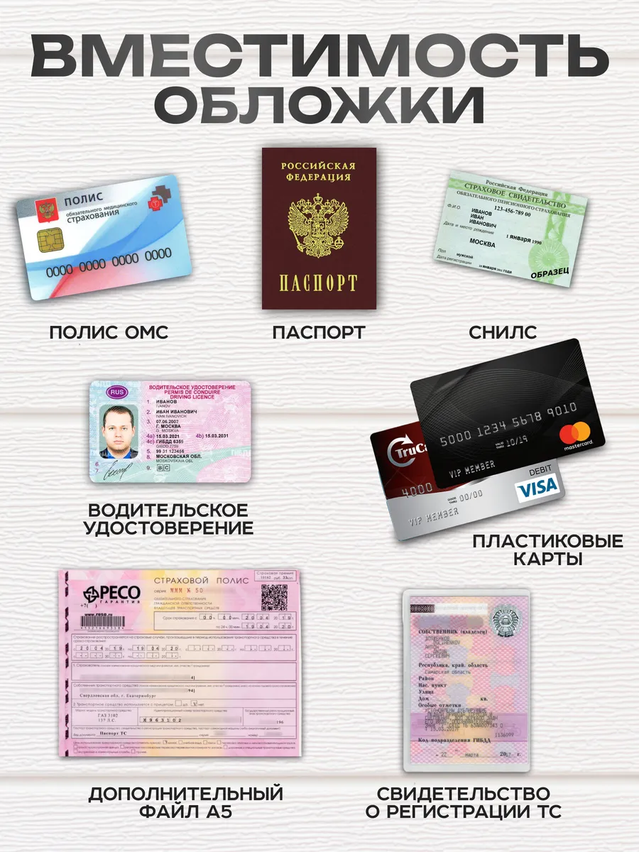 Обложка для автодокументов и паспорта с вкладышами — фото 3