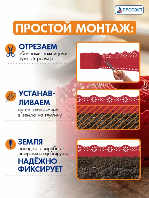 ПРОТЭКТ Лента бордюрная садовая Декор 0,15*9м, Терракот, 9 м, фото 4