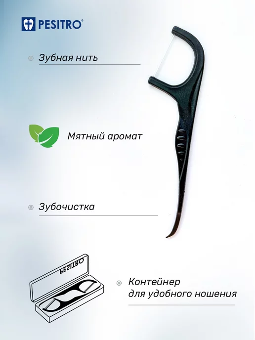 Pesitro Зубная нить с зубочисткой флоссер с держателем 100 штук, вариант, фото 2