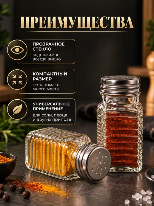 Сима-Ленд & SKYPHOS Набор для специй стеклянный 2 баночки солонка и перечница, белый, фото 3