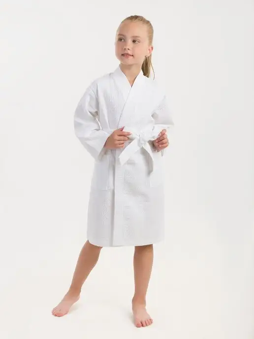 BIO-TEXTILES халат домашний для детей бани вафельный, белый, фото 6
