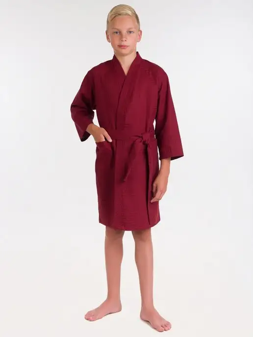 BIO-TEXTILES халат домашний для детей бани вафельный, красный, фото 7