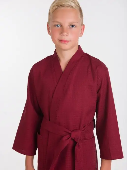 BIO-TEXTILES халат домашний для детей бани вафельный, красный, фото 8