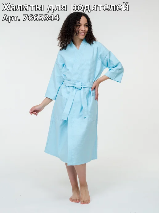 BIO-TEXTILES халат домашний для детей бани вафельный, голубой, фото 5