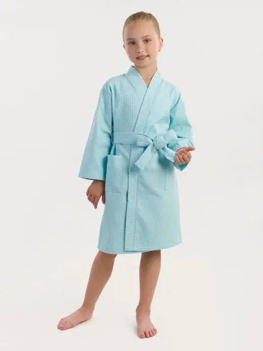 BIO-TEXTILES халат домашний для детей бани вафельный, голубой, фото 6