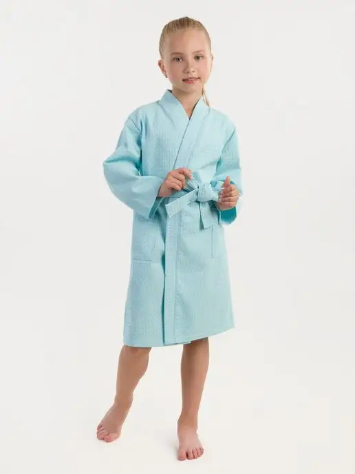 BIO-TEXTILES халат домашний для детей бани вафельный, голубой, фото 7