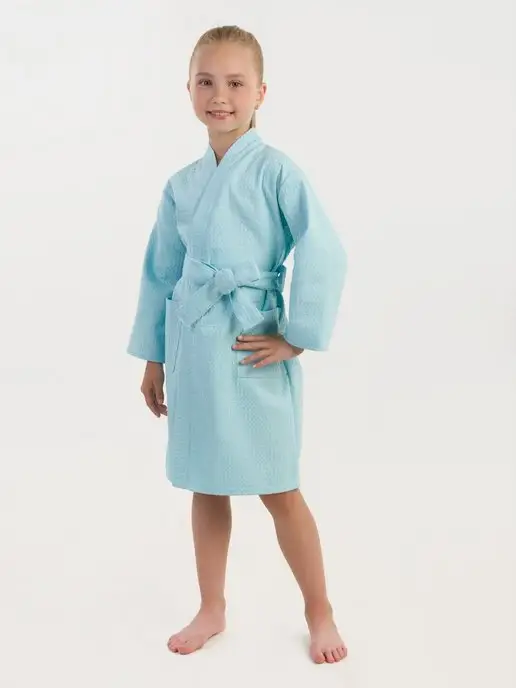BIO-TEXTILES халат домашний для детей бани вафельный, голубой, фото 8