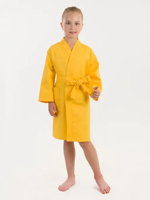 BIO-TEXTILES халат домашний для детей бани вафельный, желтый, фото 6