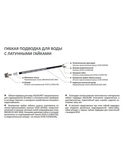 Aqualine Гибкая подводка для воды вн-нар, 1 2" 80 см, серый, фото 2