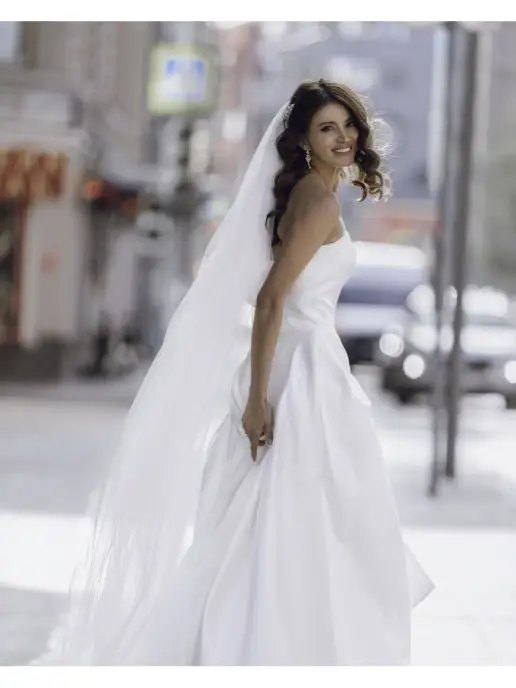 Romantic Wedding Фата со шлейфом свадебная на гребне обрезная в пол, белый, фото 2
