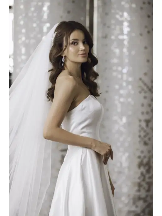Romantic Wedding Фата со шлейфом свадебная на гребне обрезная в пол, белый, фото 3