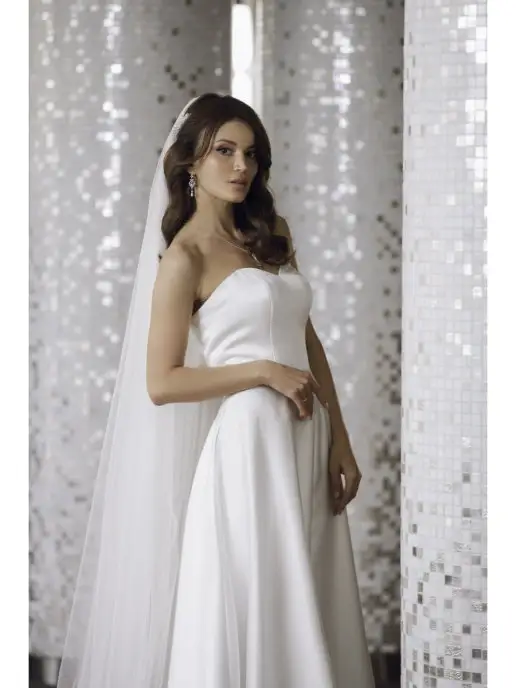 Romantic Wedding Фата со шлейфом свадебная на гребне обрезная в пол, белый, фото 5