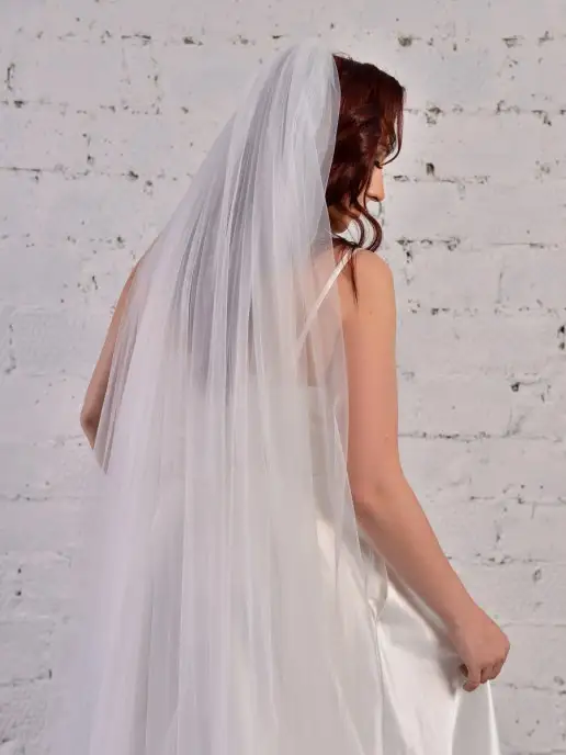 Romantic Wedding Фата со шлейфом свадебная на гребне обрезная в пол, белый, фото 6