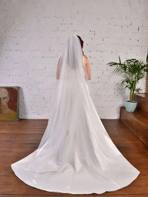 Romantic Wedding Фата со шлейфом свадебная на гребне обрезная в пол, белый, фото 7