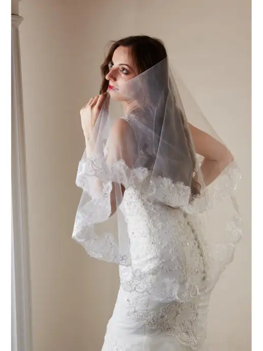 Romantic Wedding Свадебная кружевная фата испанка белая цветочная, белый, фото 3