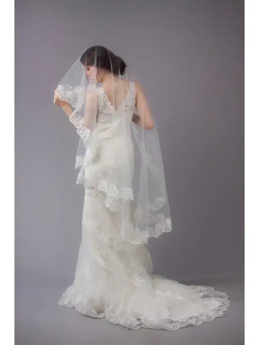 Romantic Wedding Свадебная кружевная фата испанка белая цветочная, белый, фото 6