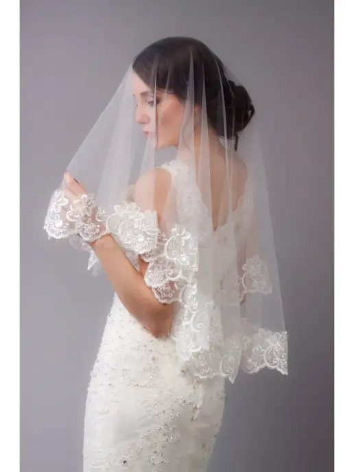Romantic Wedding Свадебная кружевная фата испанка белая цветочная, белый, фото 8